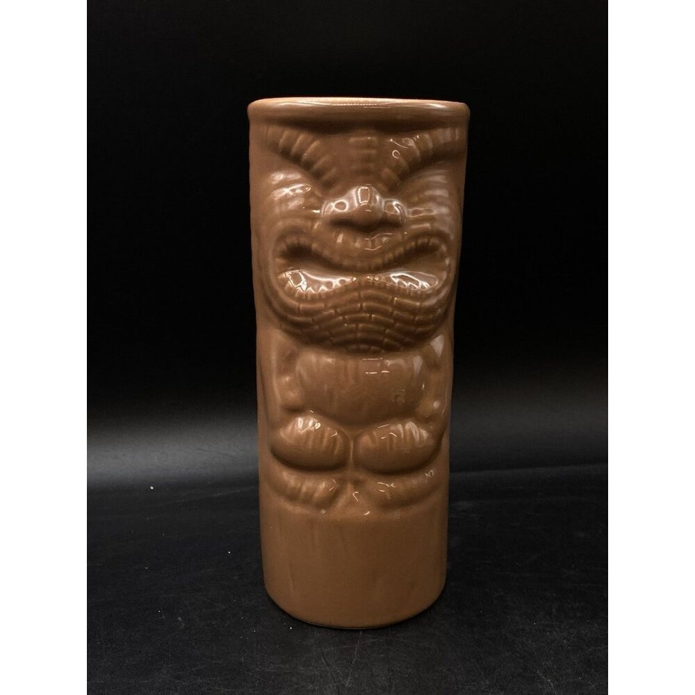 Polynesian Tiki Brown 7.25” Tall Vintage Drink Glass Ceramic